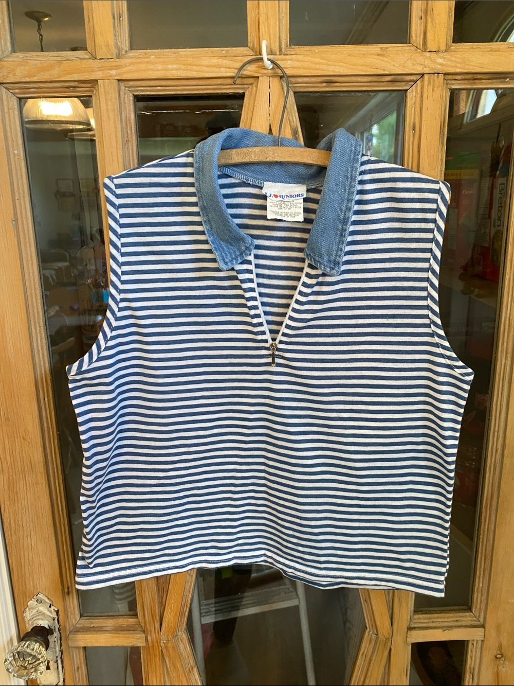 Vintage 90s Preppy Minimalist Coastal Streetwear Denim Collar Crop Polo Top